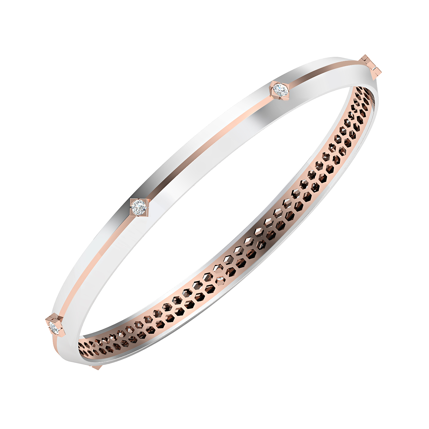 Sophisticated Dual-Tone Diamond Accent Bangle with Modern Minimalist Detailing