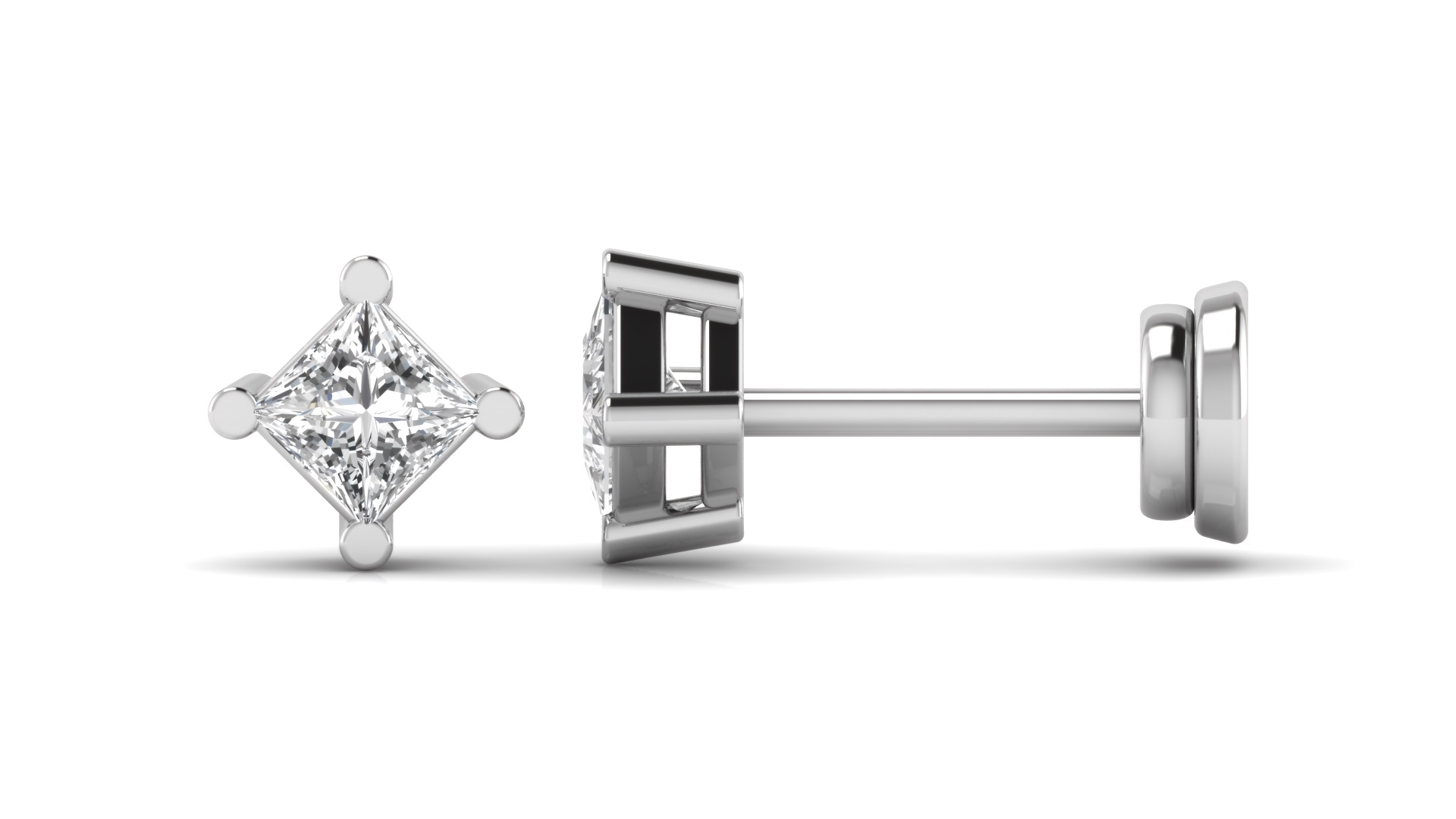Princess-Cut Solitaire Diamond Stud Earrings – Classic 4-Prong Design
