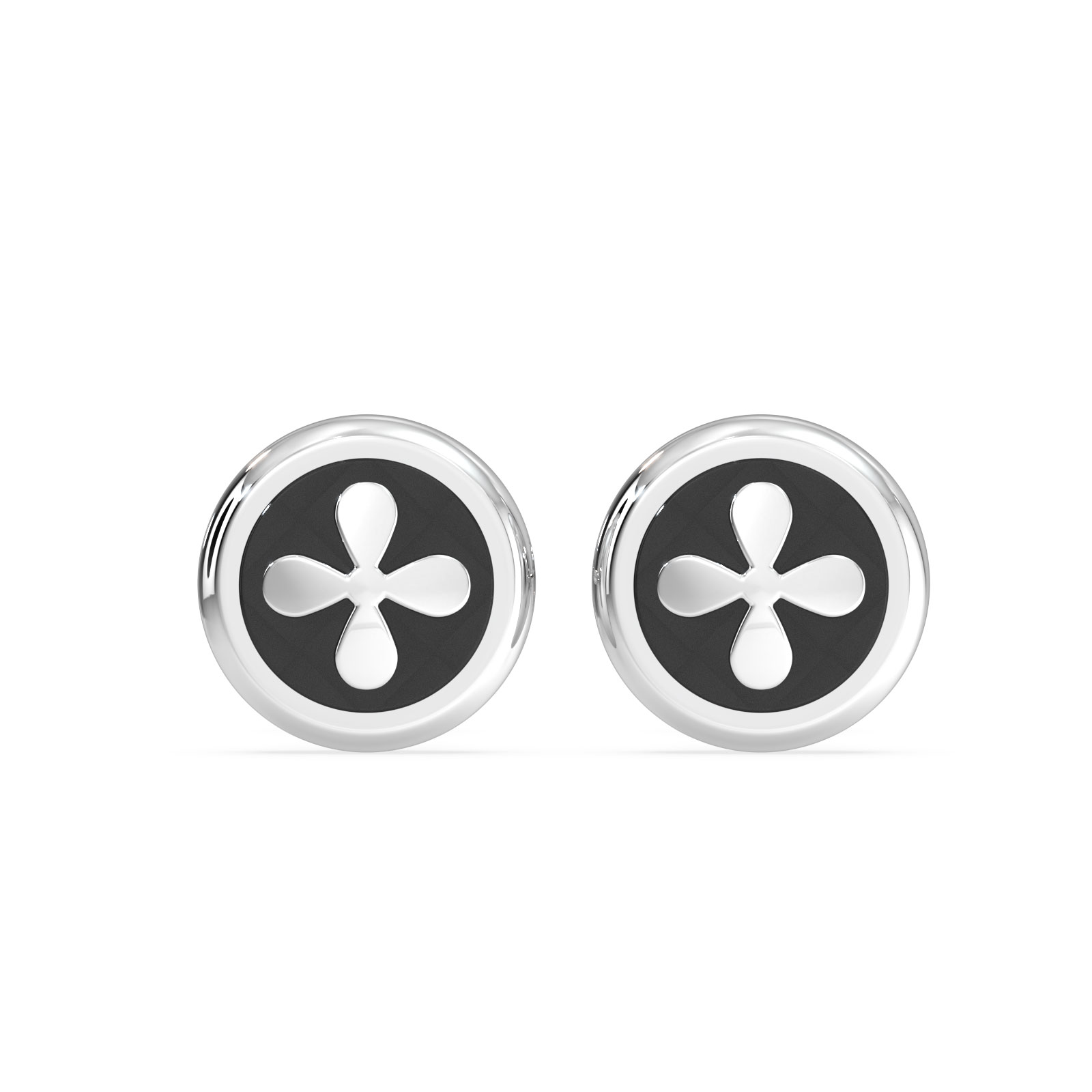 Dual-Tone Clover Cutout Stud Earrings – Modern Black &amp; Silver Design