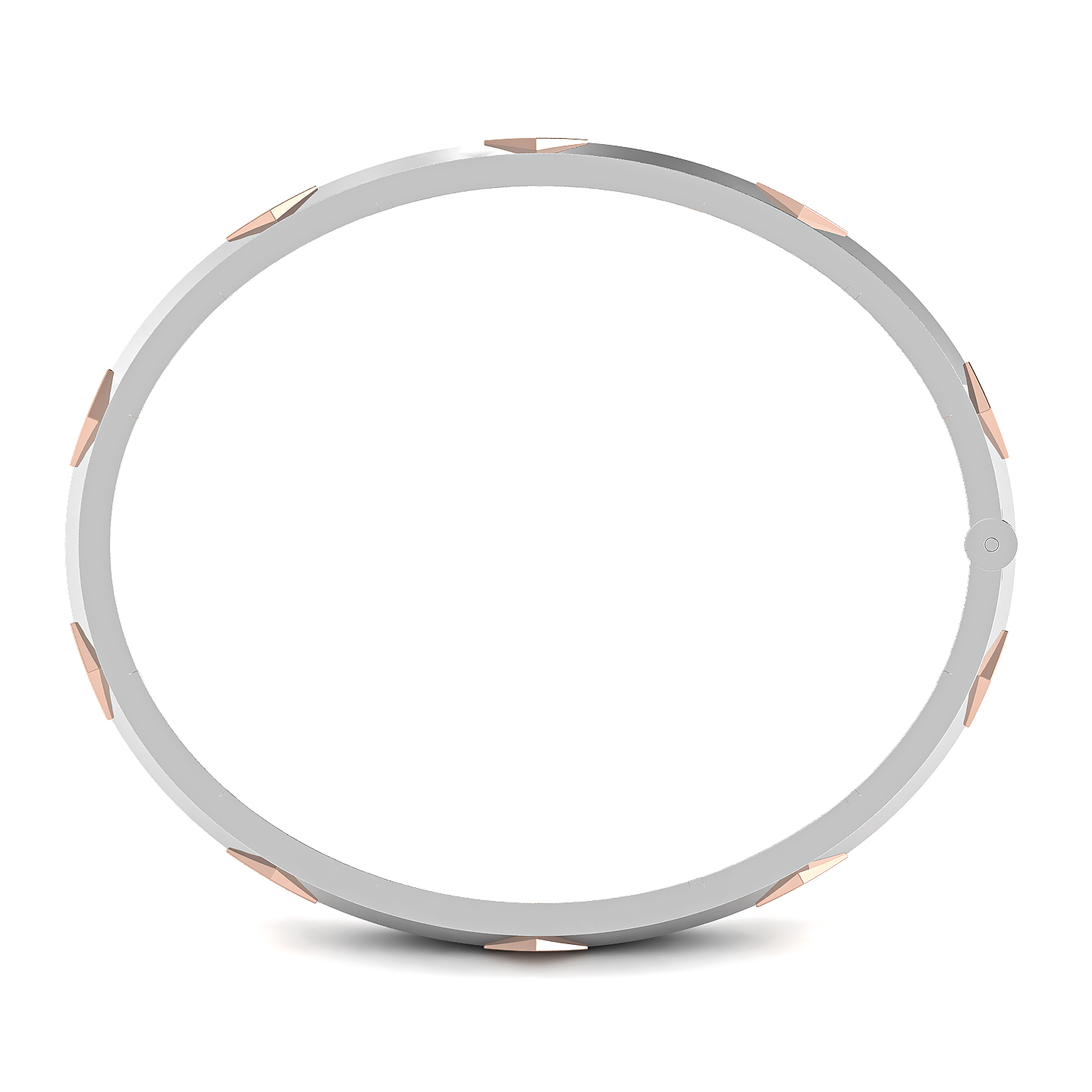 Minimalist Platinum Bangle with Sleek Rose-Gold Geometric Accents
