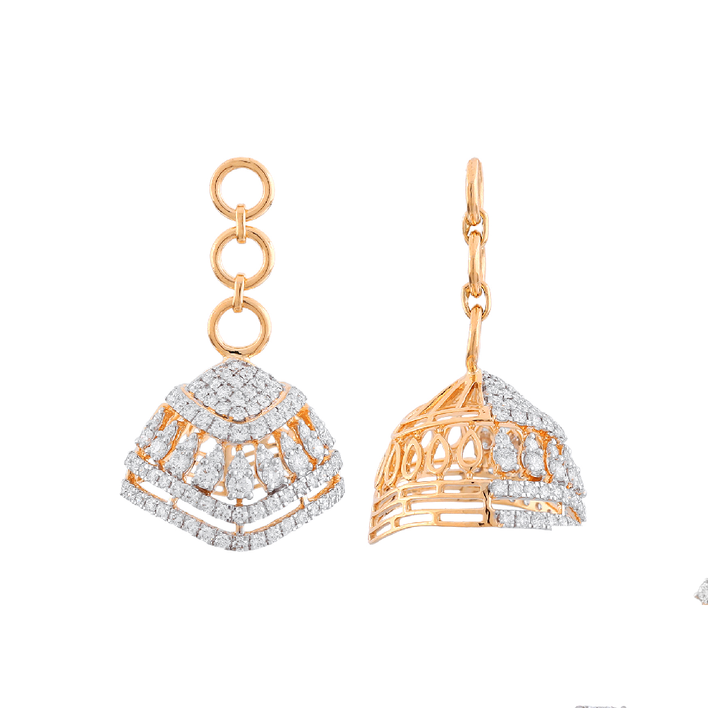 Layered Diamond Jhumka Drop Earrings in Yellow Gold Finish