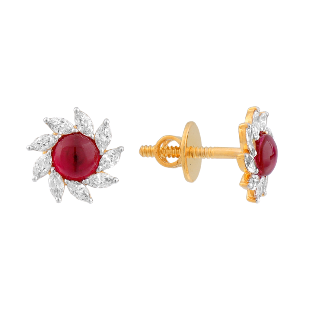 Ruby Floral Diamond Stud Earrings in Gold