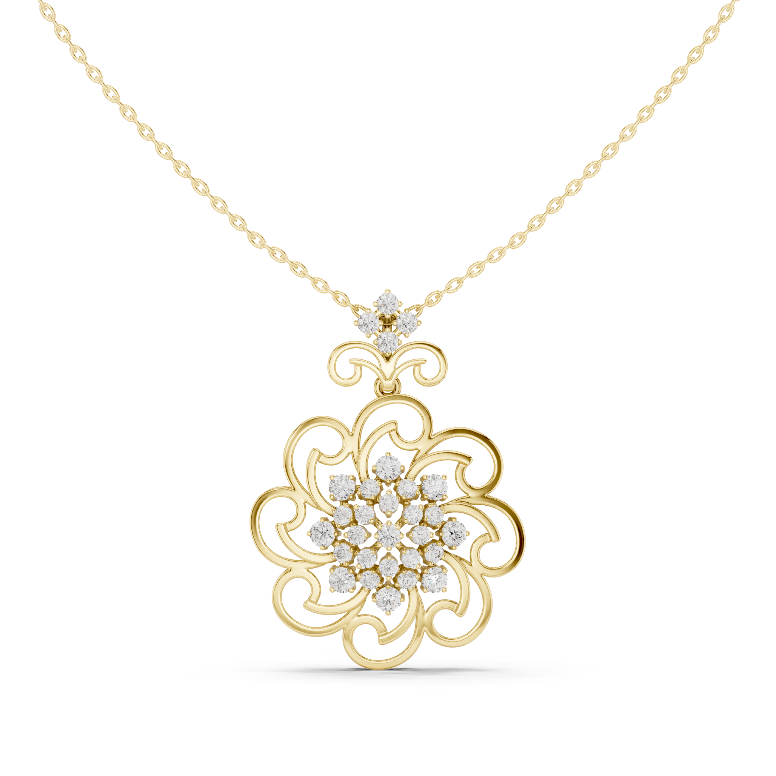 Regal Swirl Bloom Diamond Pendant Necklace