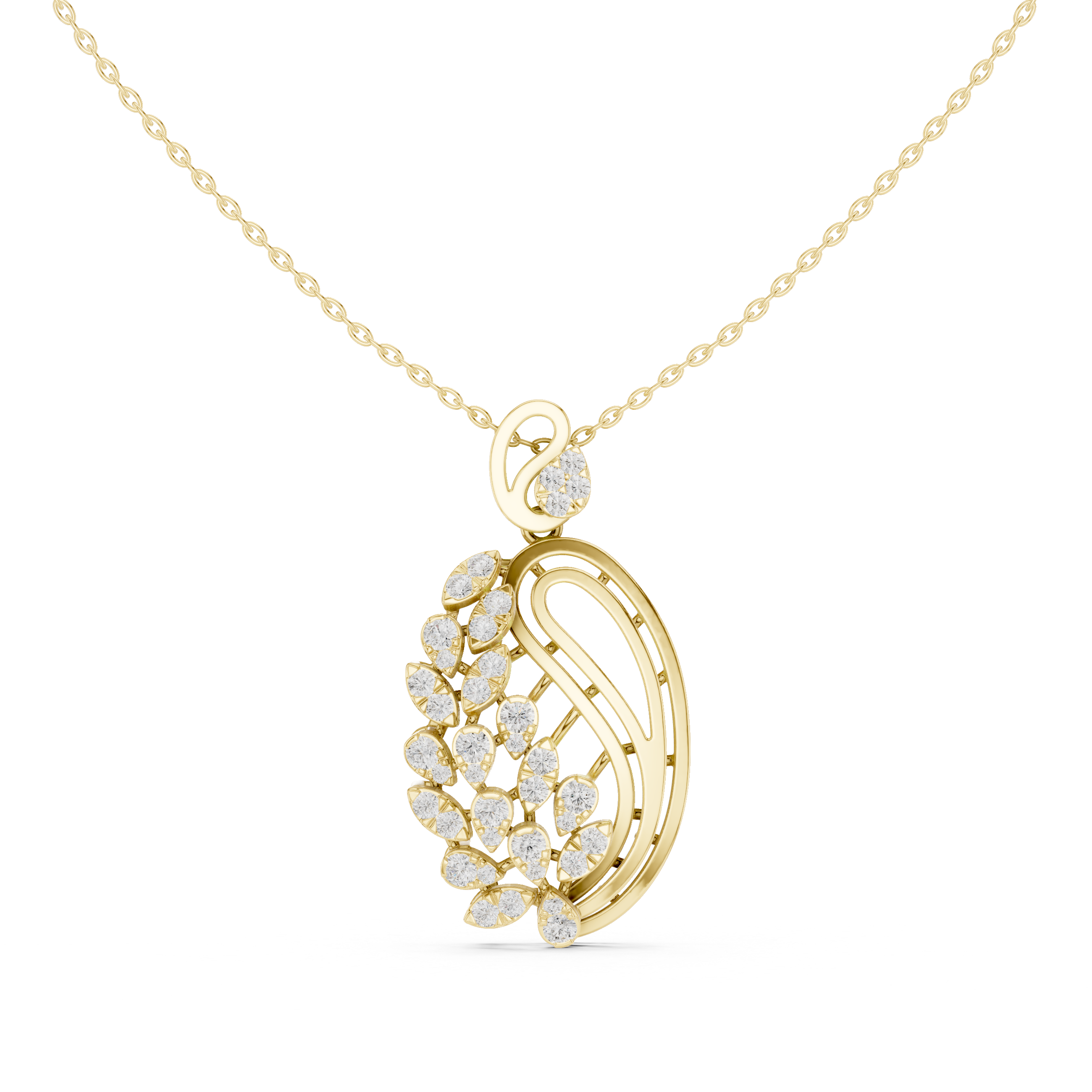 Elegant Golden Wave Diamond Pendant Necklace