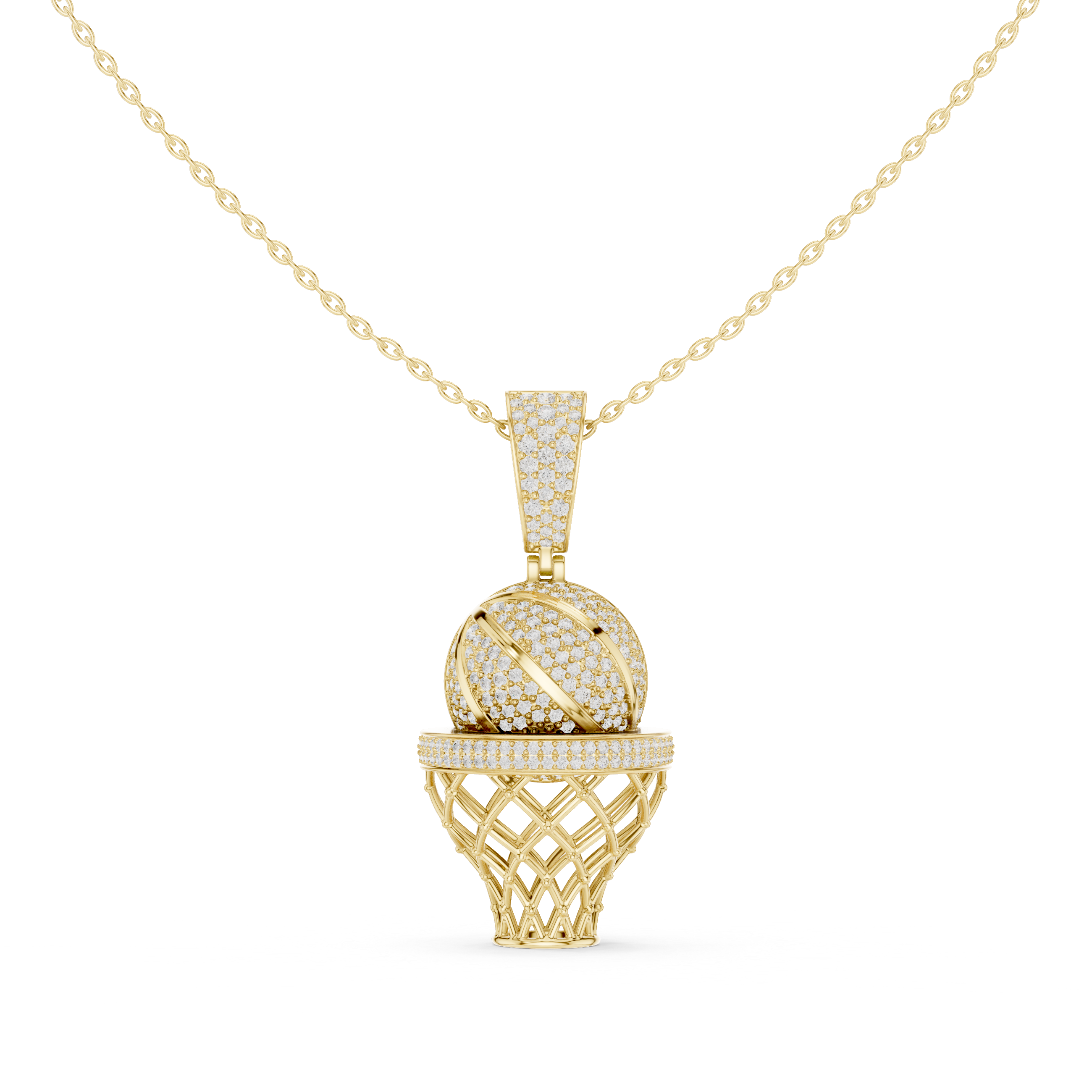 Pave Basketball Hoop Gold Pendant Necklace