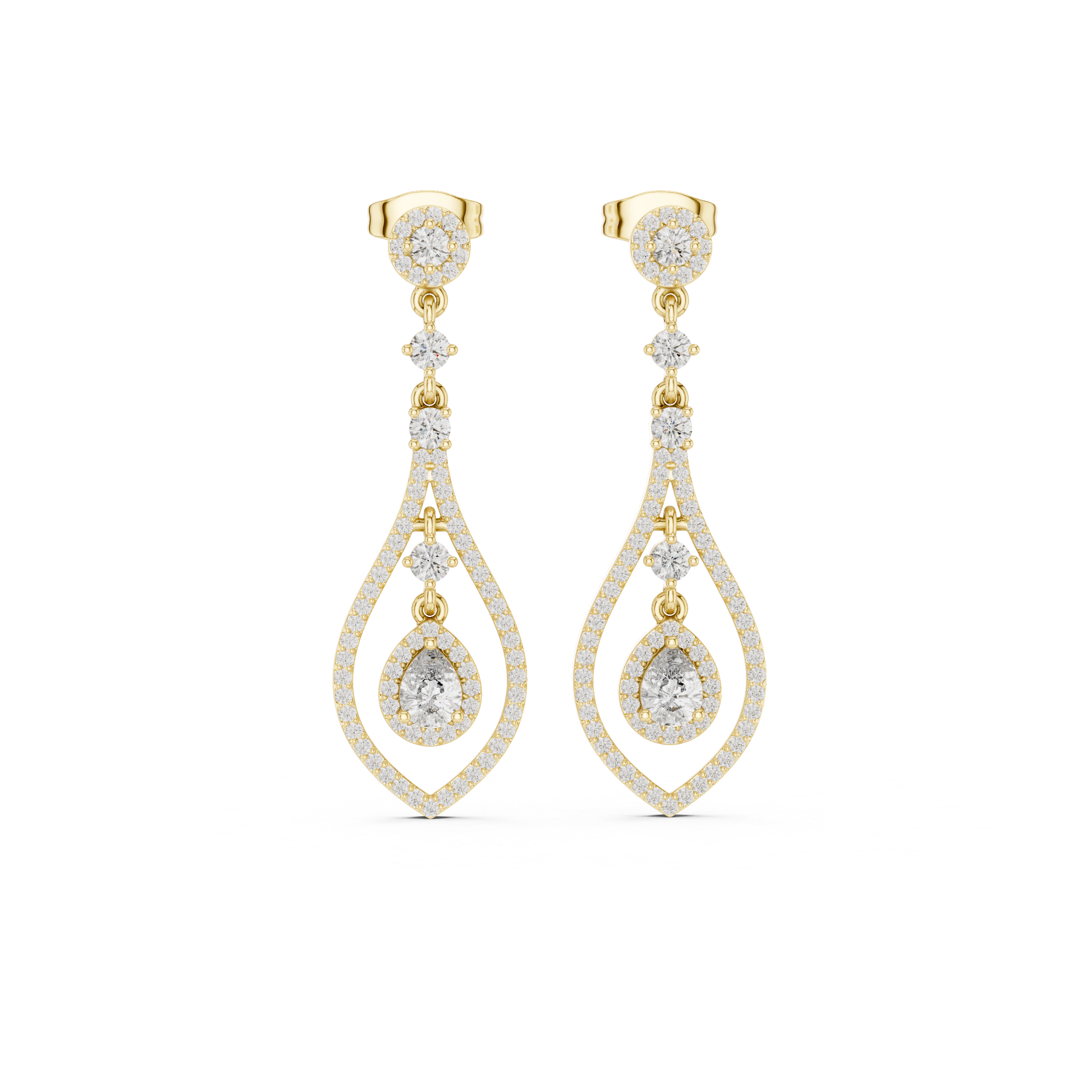 Elegant Teardrop Diamond Drop Earrings in Yellow Gold