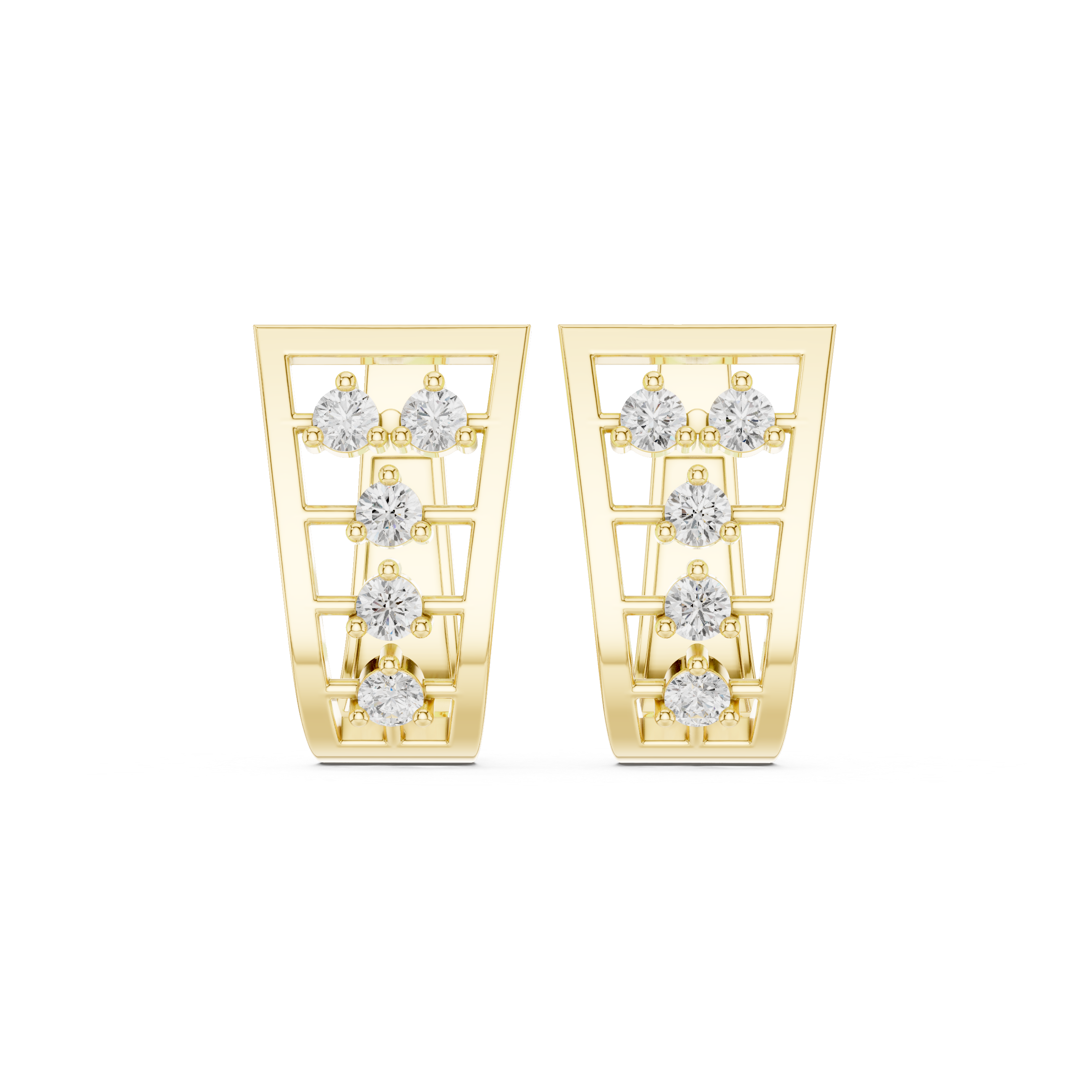 Geometric Multi-Diamond Trapeze Stud Earrings in Yellow Gold