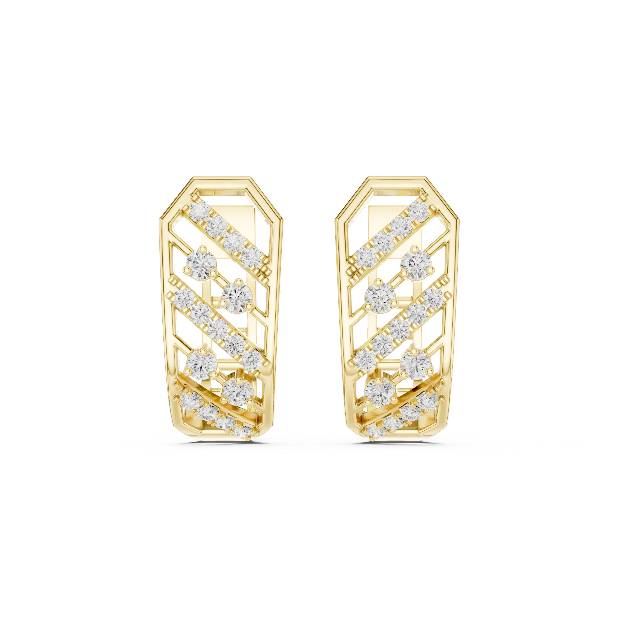 Geometric Diamond Lattice Earrings in Yellow Gold