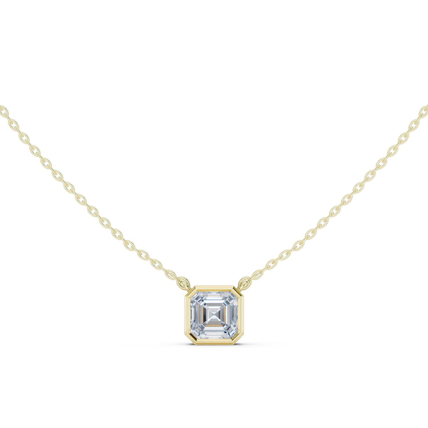 Emerald-Cut Bezel Diamond Solitaire Necklace