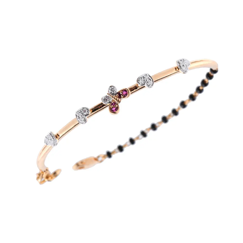 Rose Gold Diamond Mangalsutra Bracelet with Ruby Accent