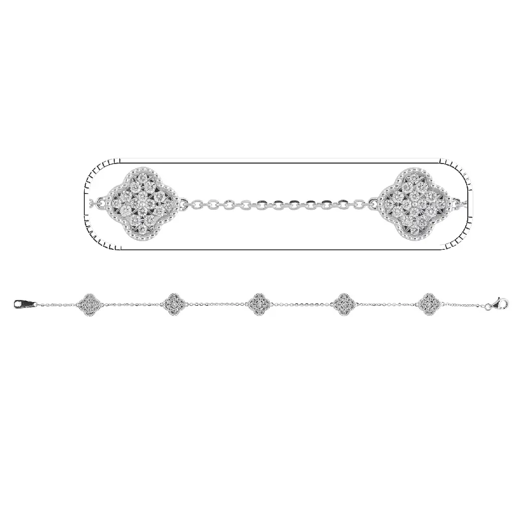 Classic White Gold Diamond Clover Station Bracelet