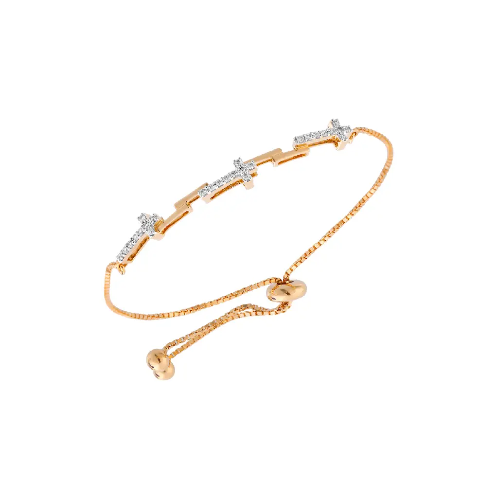 Rose Gold Diamond Cross Slider Bracelet