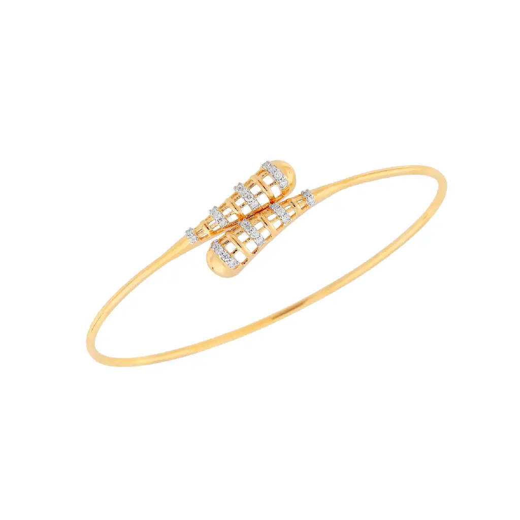 Yellow Gold Geometric Diamond Statement Bangle