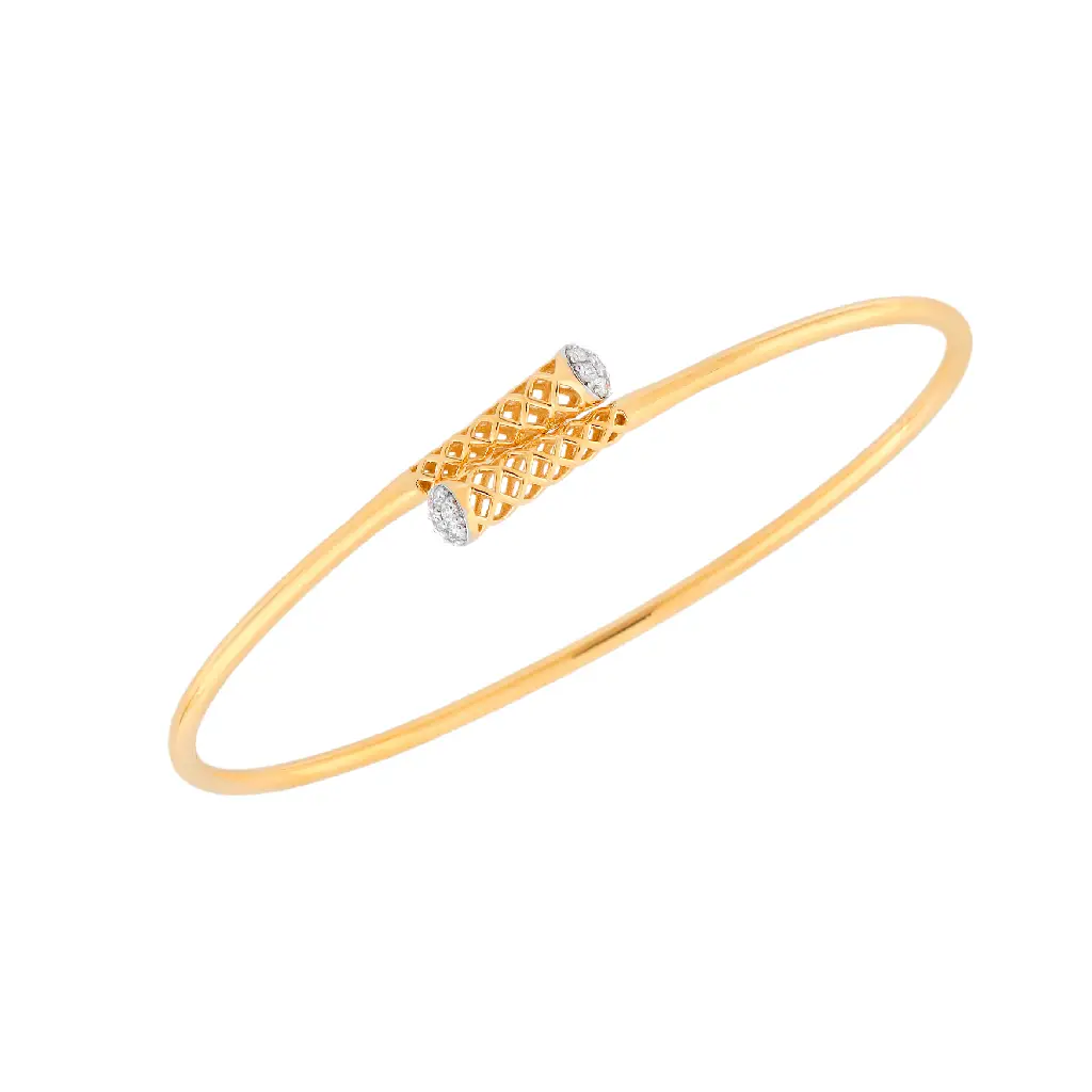 Yellow Gold Lattice Diamond Accent Bangle