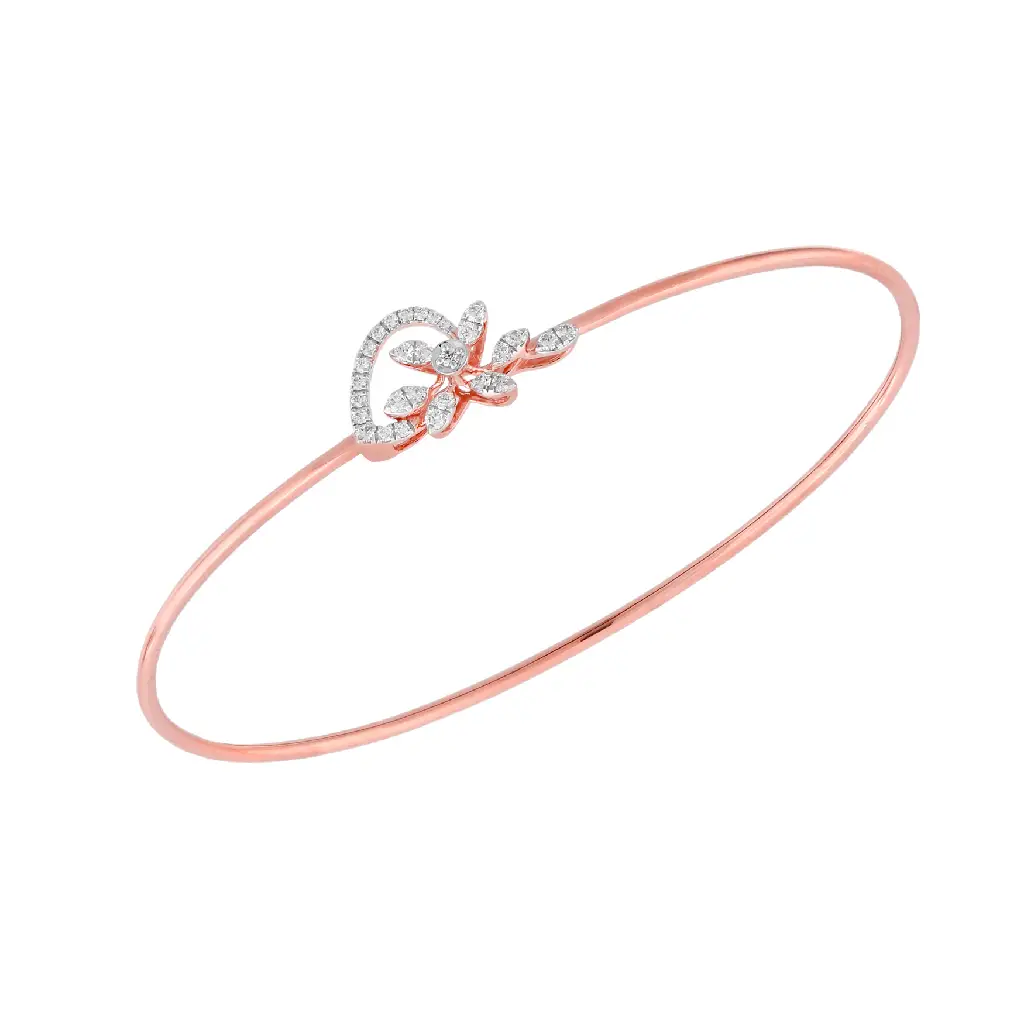 Rose Gold Leaf &amp; Curve Diamond Bangle