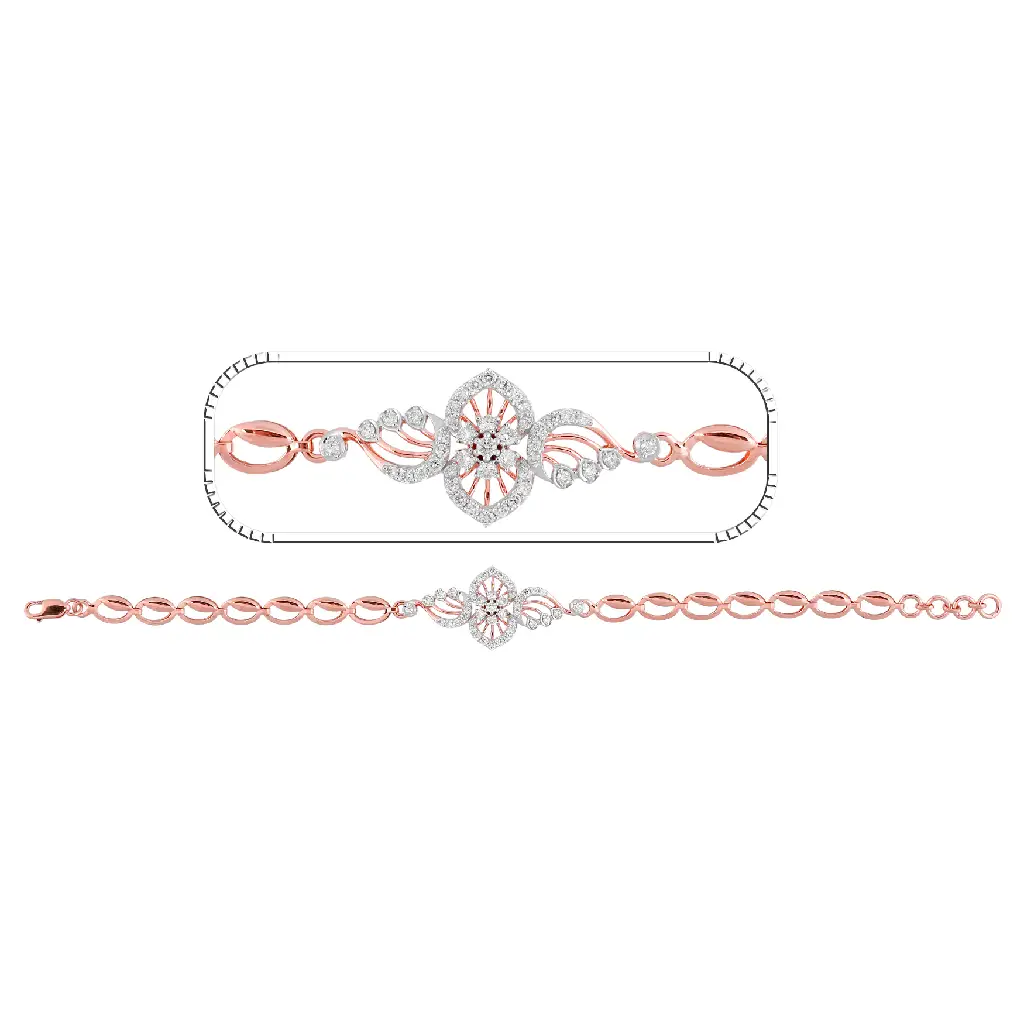 Rose Gold Oval Motif Diamond Link Bracelet