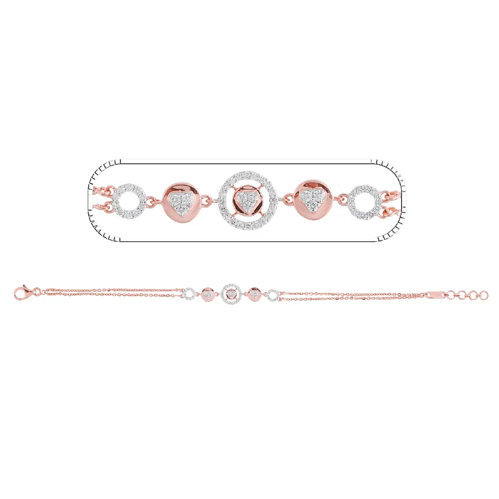 Elegant Heart &amp;amp; Circle Diamond Chain Bracelet in Rose Gold