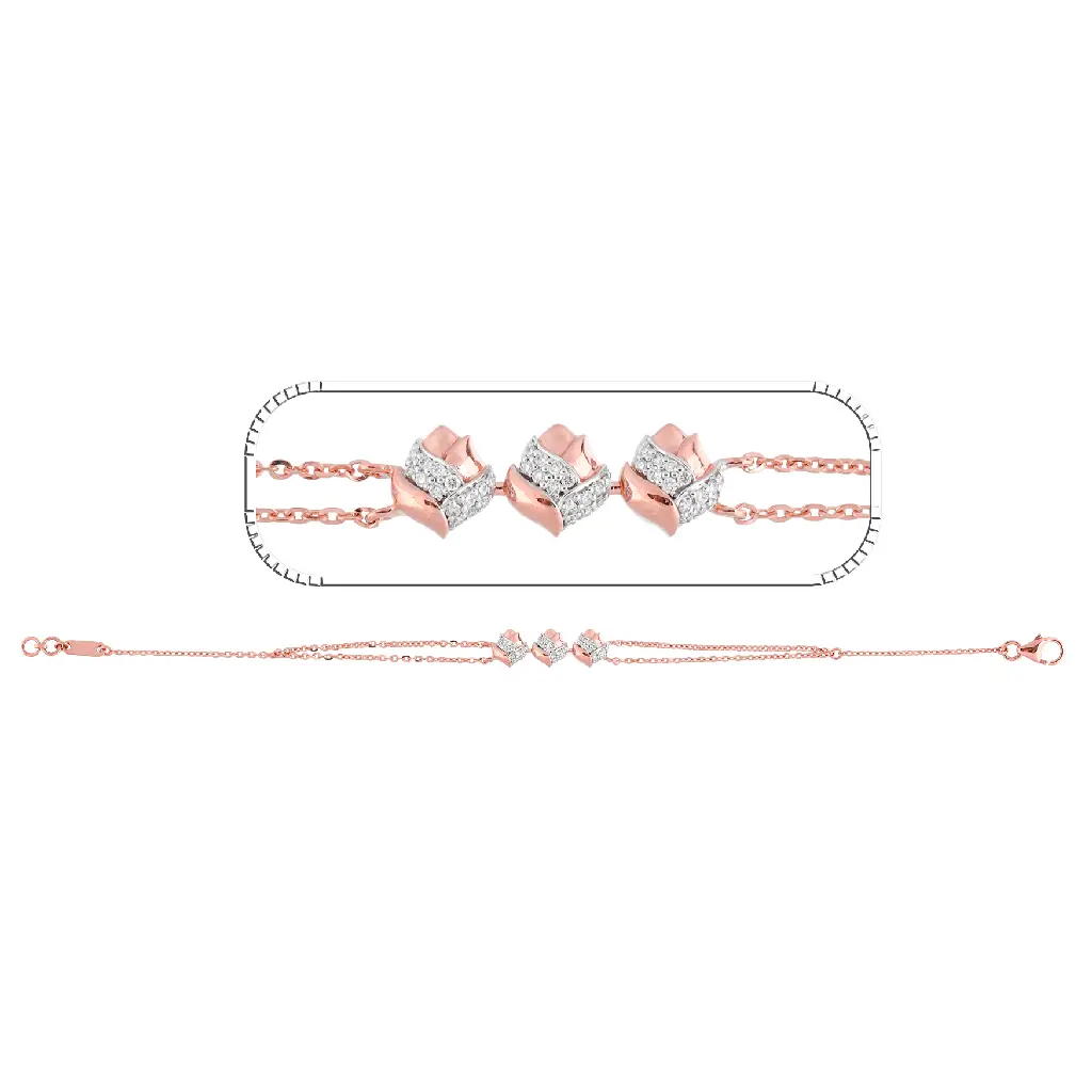 Elegant Diamond Heart Chain Bracelet in Rose Gold