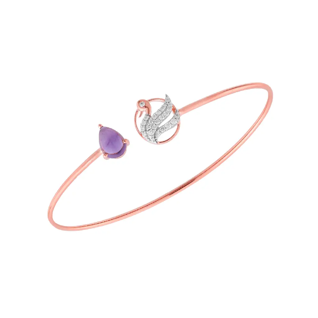 Amethyst &amp;amp; Diamond Swan-Inspired Open Bangle in Rose Gold