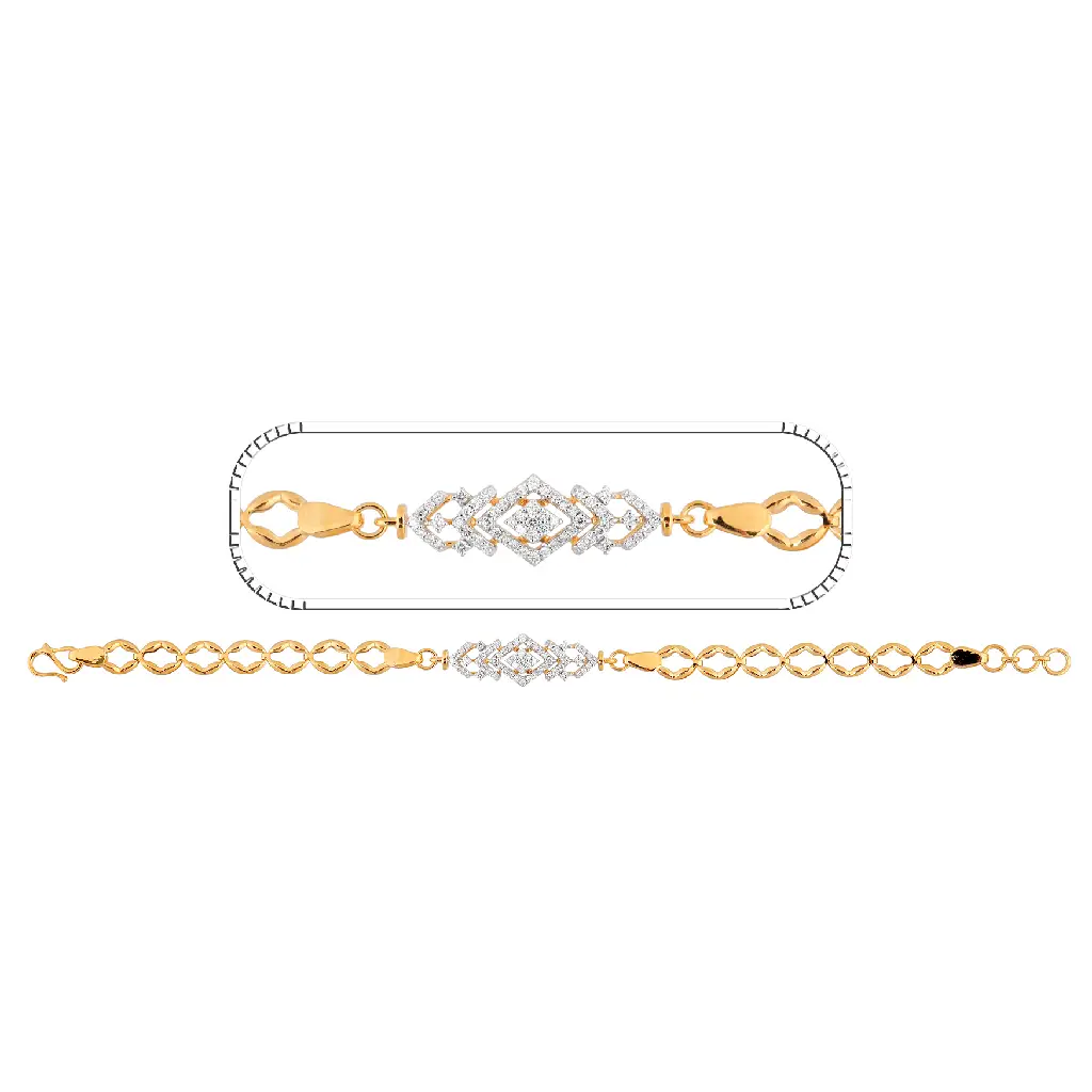 Geometric Diamond Motif Link Bracelet in Yellow Gold