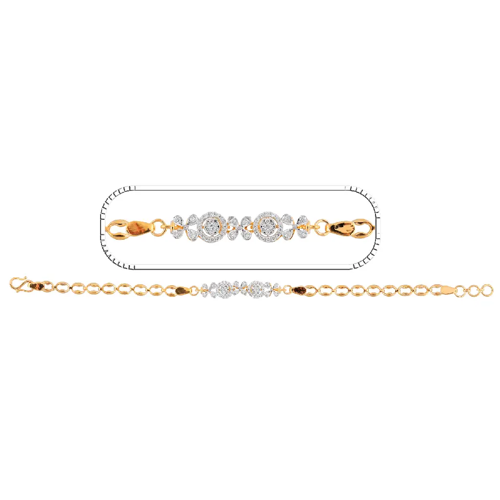 Elegant Diamond Circle Floral Link Bracelet in Yellow Gold