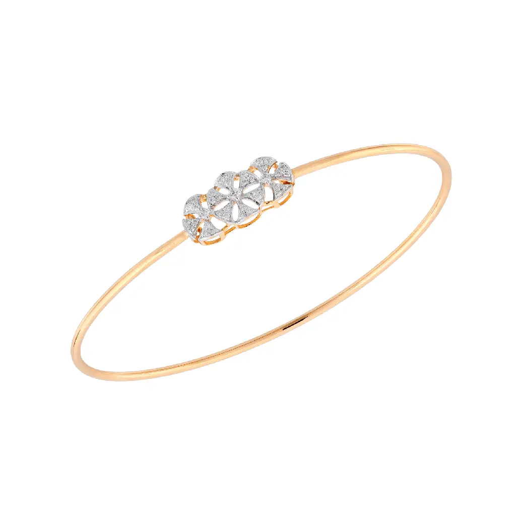 Classic Floral Diamond Open Bangle in Yellow Gold