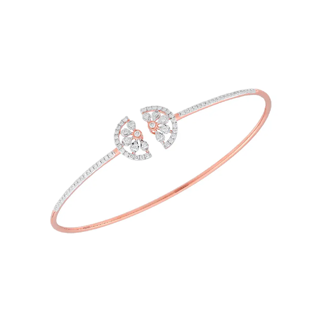 Rose Gold Dual Floral Diamond Curve Bangle