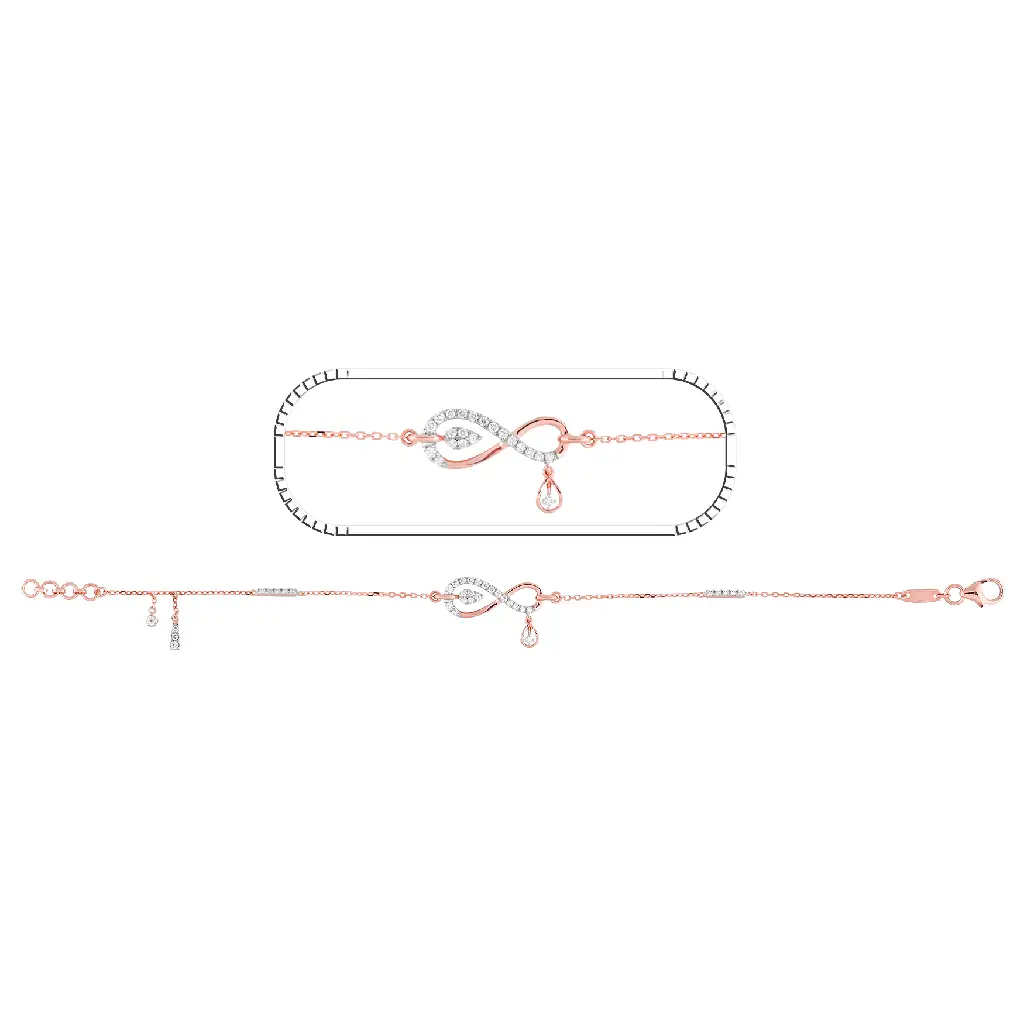 Rose Gold Infinity Diamond Bracelet with Drop Charm