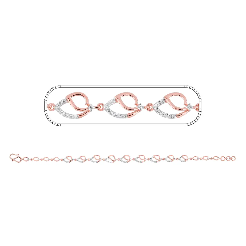Rose Gold Diamond Leaf Link Bracelet