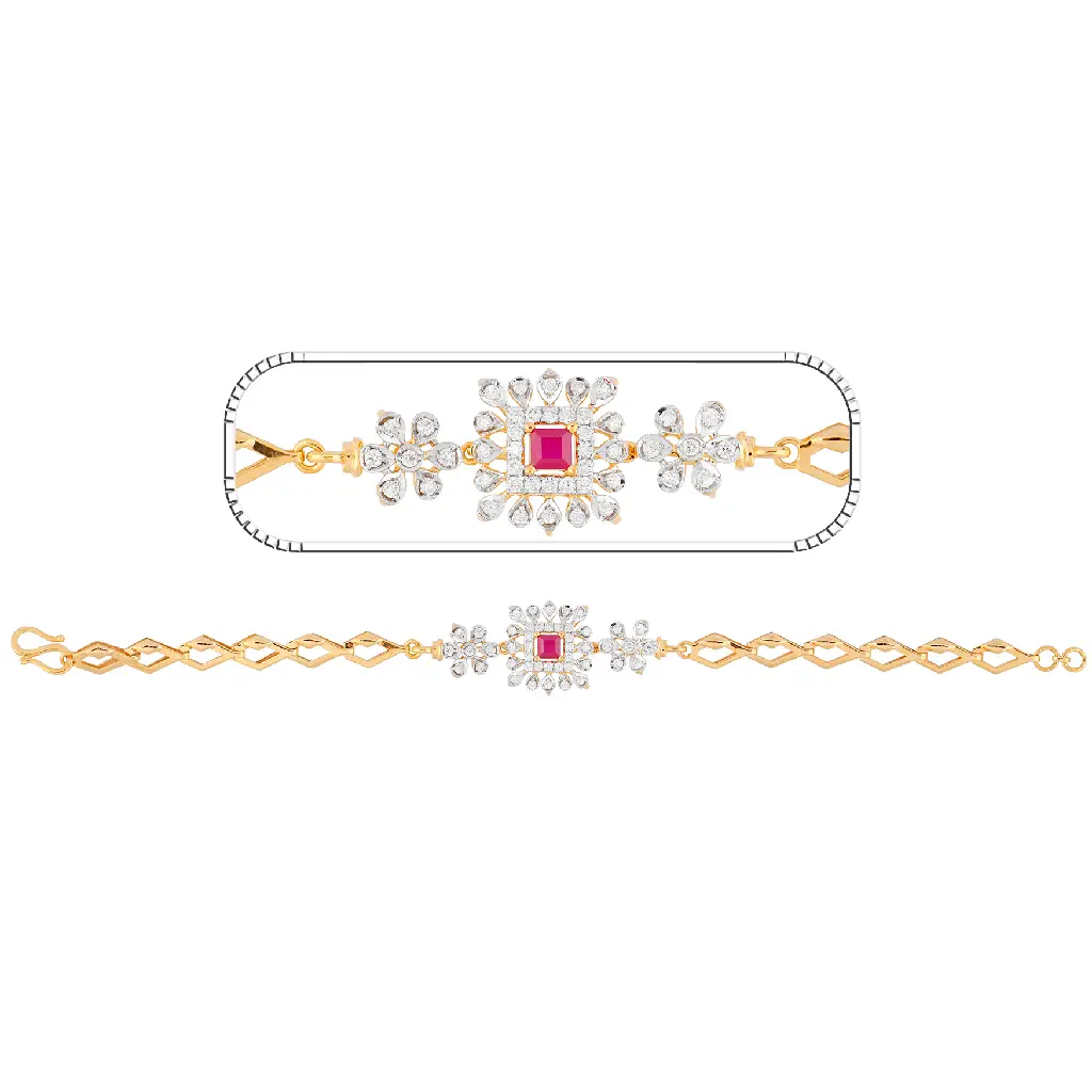 Yellow Gold Ruby &amp;amp; Diamond Floral Bracelet