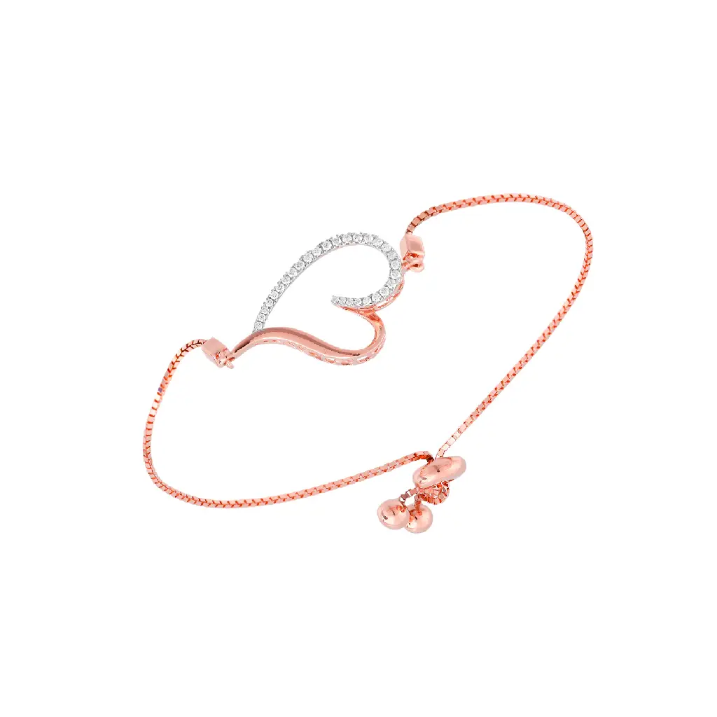 Rose Gold Diamond Open Heart Adjustable Bracelet