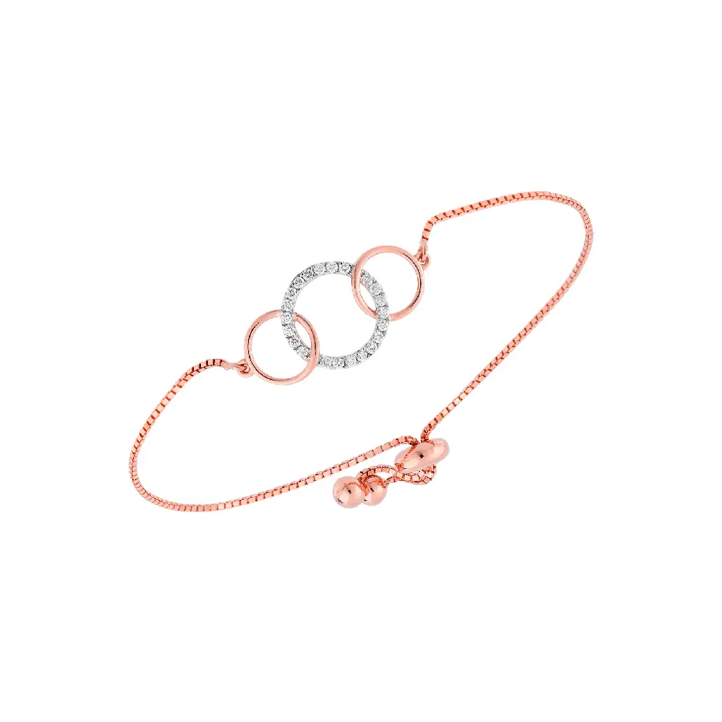 Rose Gold Interlocking Diamond Circle Adjustable Bracelet