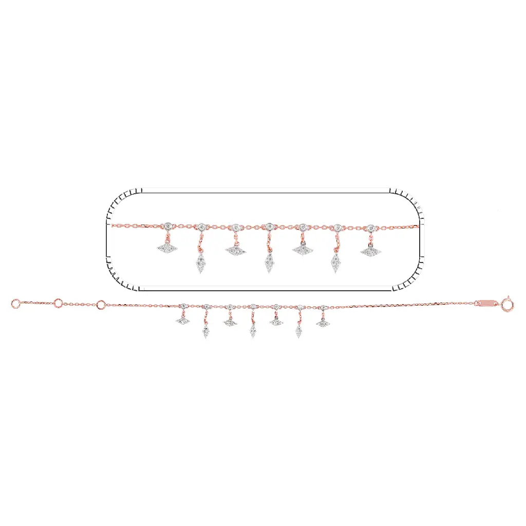 Rose Gold Diamond Drop Charm Bracelet