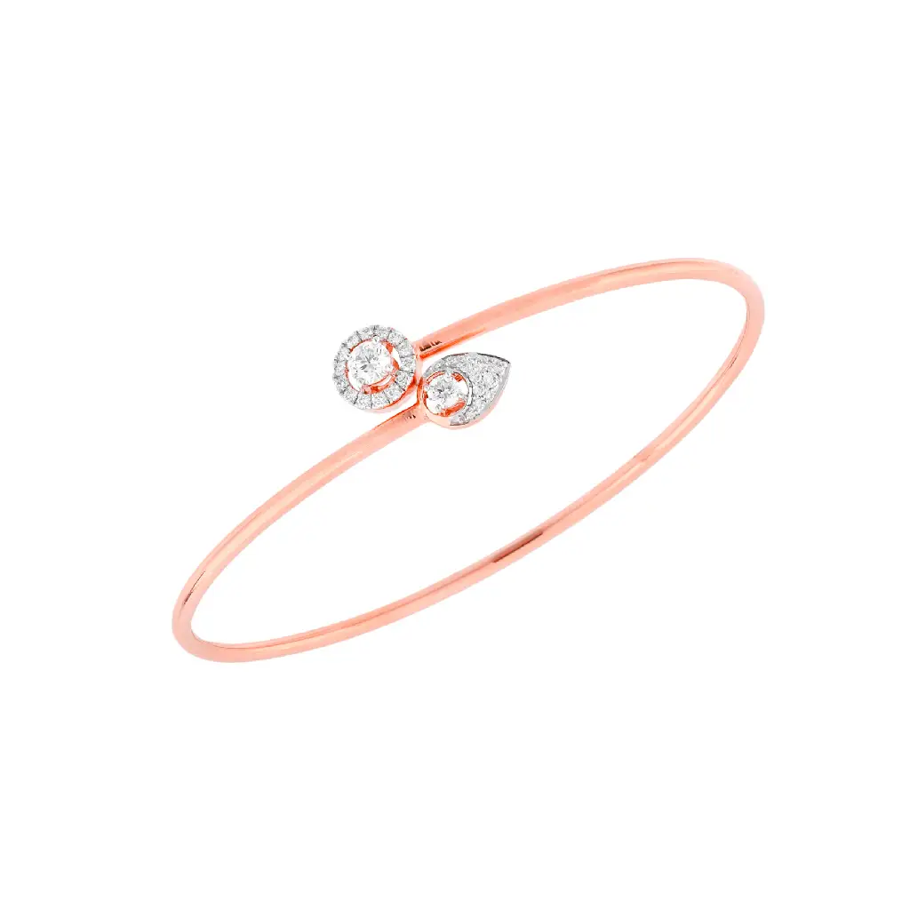 Rose Gold Diamond Floral Open Bangle