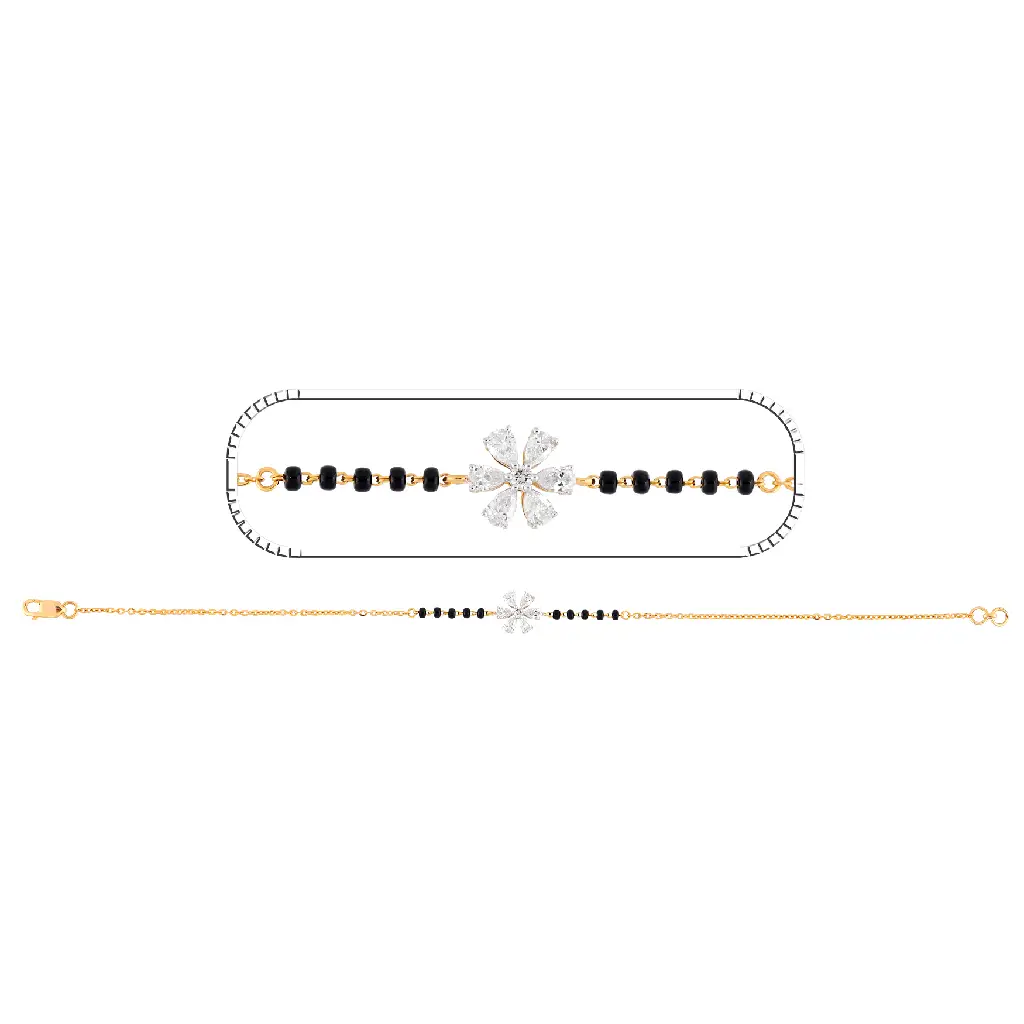 Floral Diamond Mangalsutra Bracelet with Black Beads
