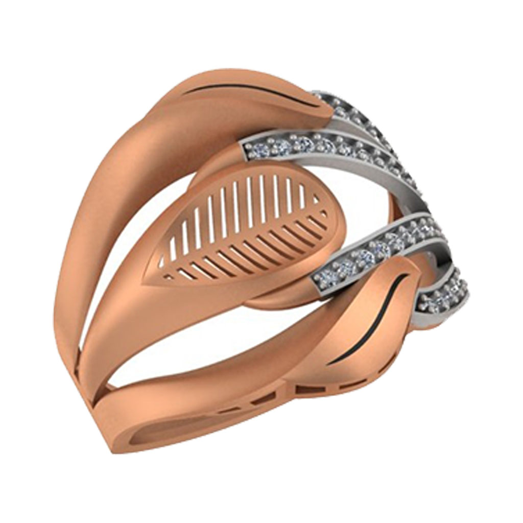 Bold Leaf-Inspired Two-Tone Diamond Statement Ring in Rose Gold Finish