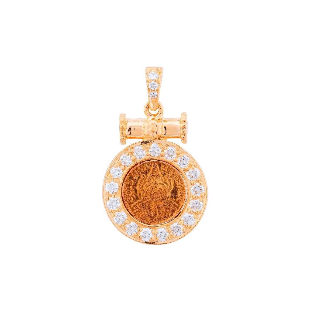 Antique Coin Style Gold Diamond Pendant