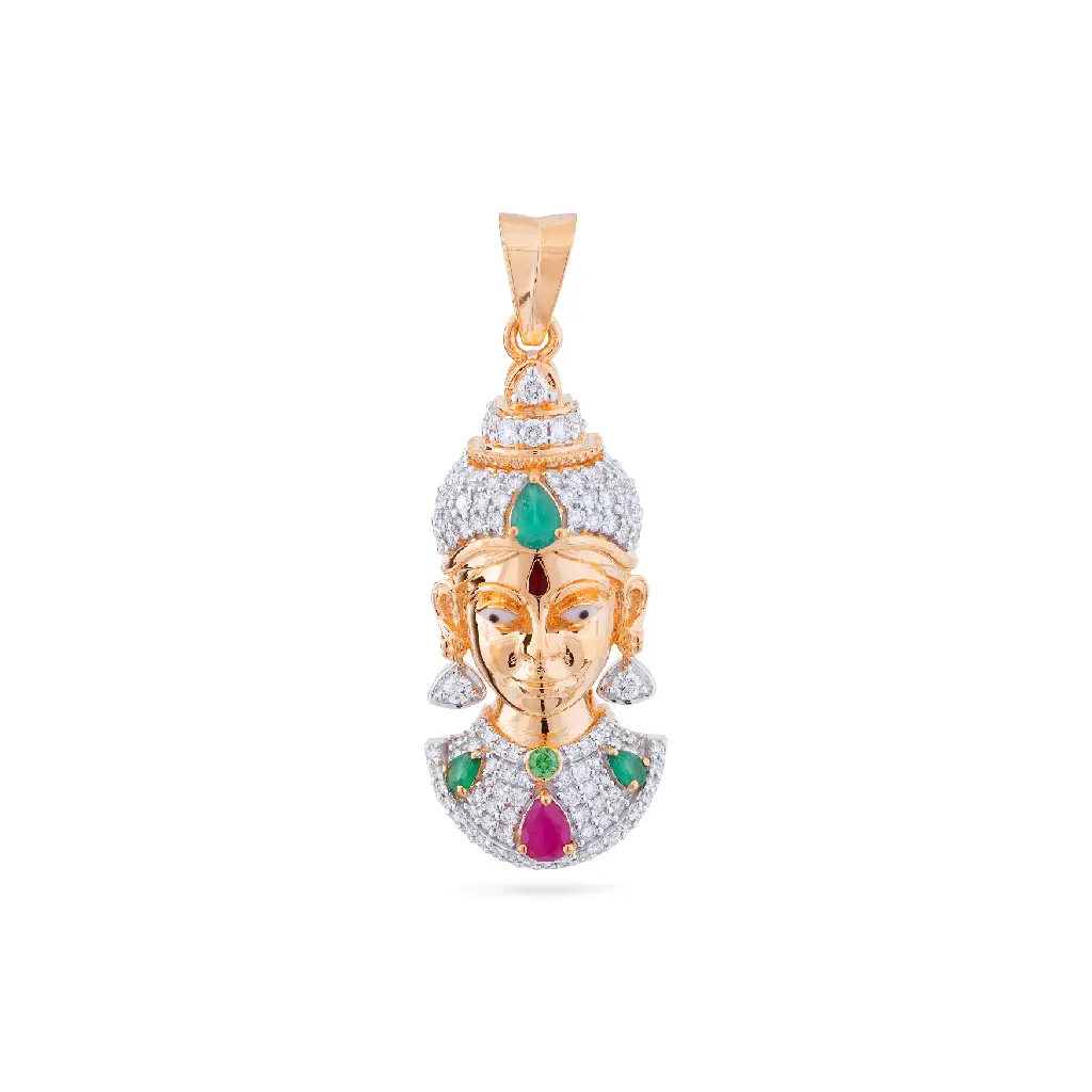 Divine Goddess Lakshmi Gold Diamond Pendant with Ruby &amp; Emerald