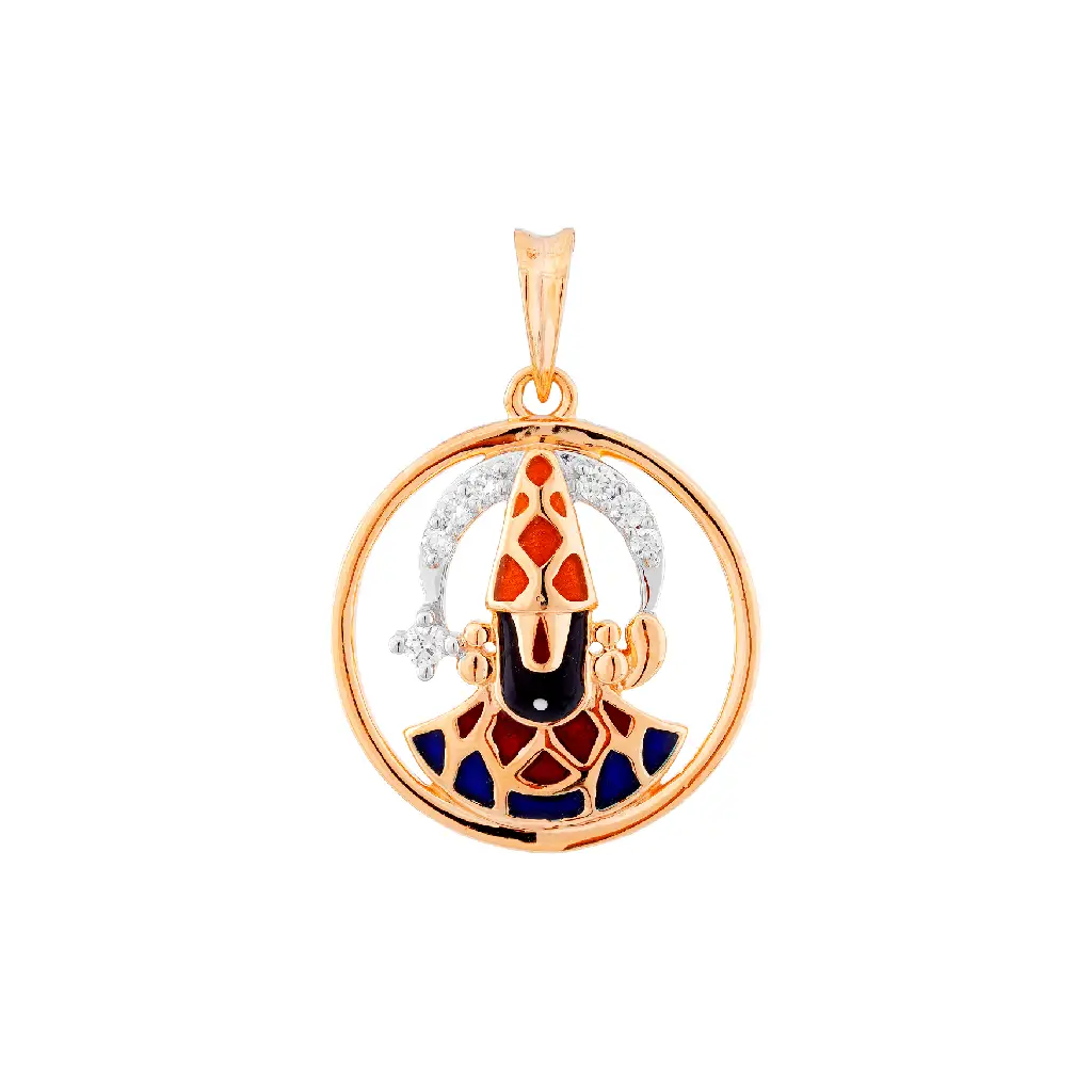 Sacred Tirupati Balaji Enameled Gold Pendant
