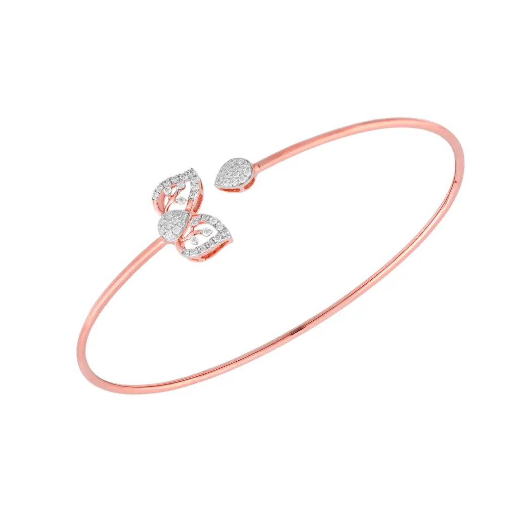 Rose Gold Diamond Leaf Open Bangle