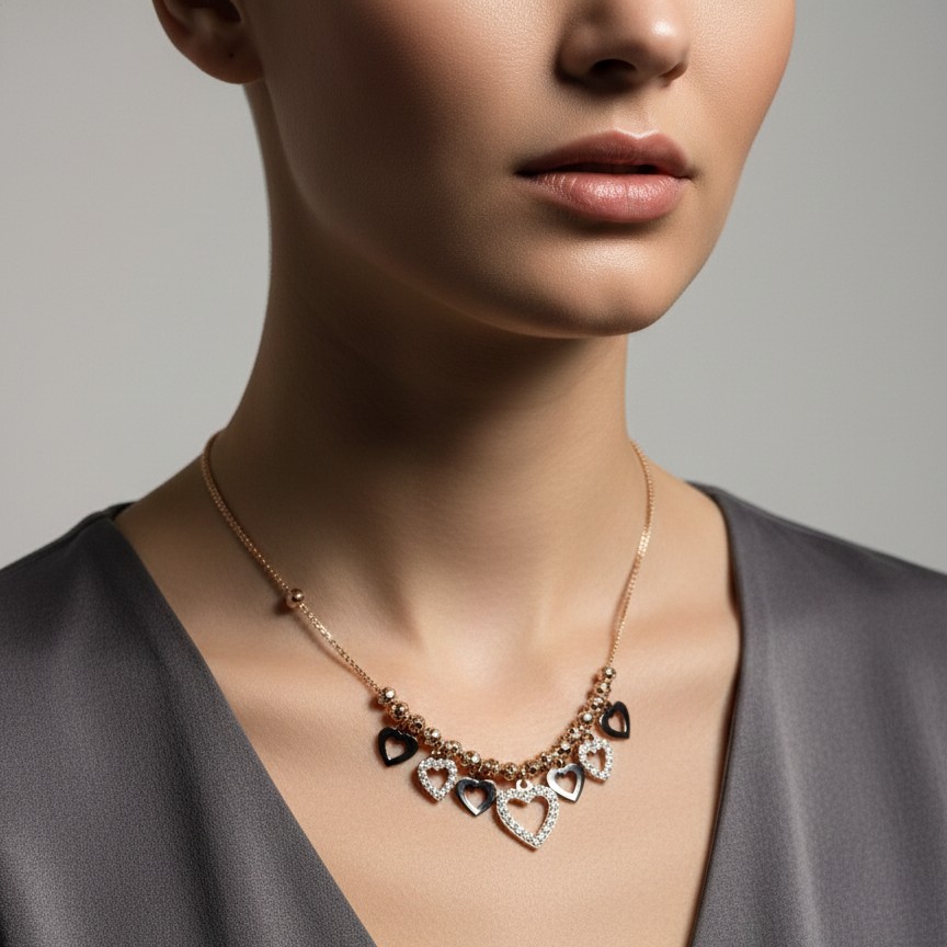 Sparkling Heart Charm Necklace – Gold-Plated With CZ Embellished Dangling Hearts