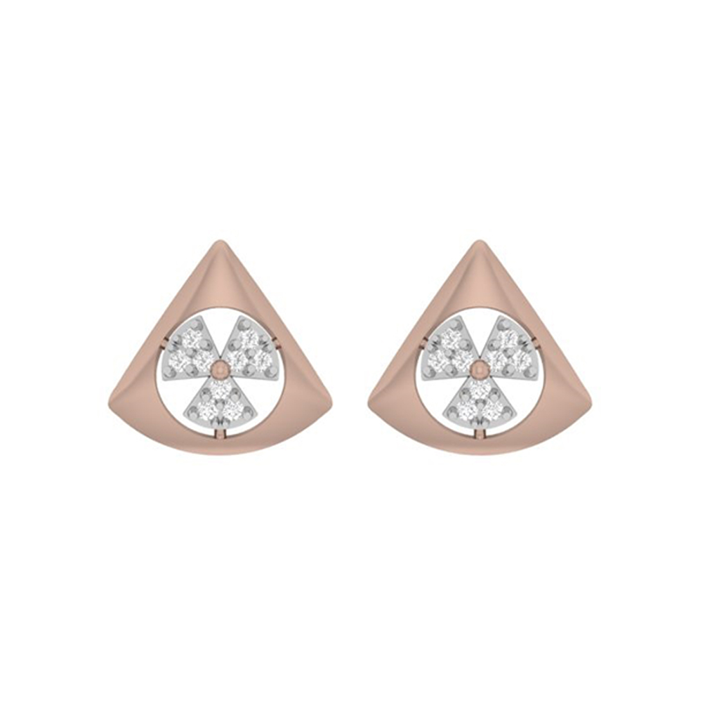Triangular Blossom Diamond Gold EarRing
