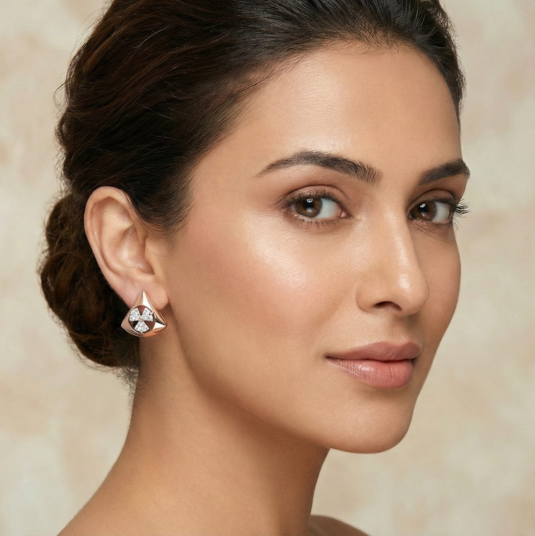 Triangular Blossom Diamond Gold EarRing