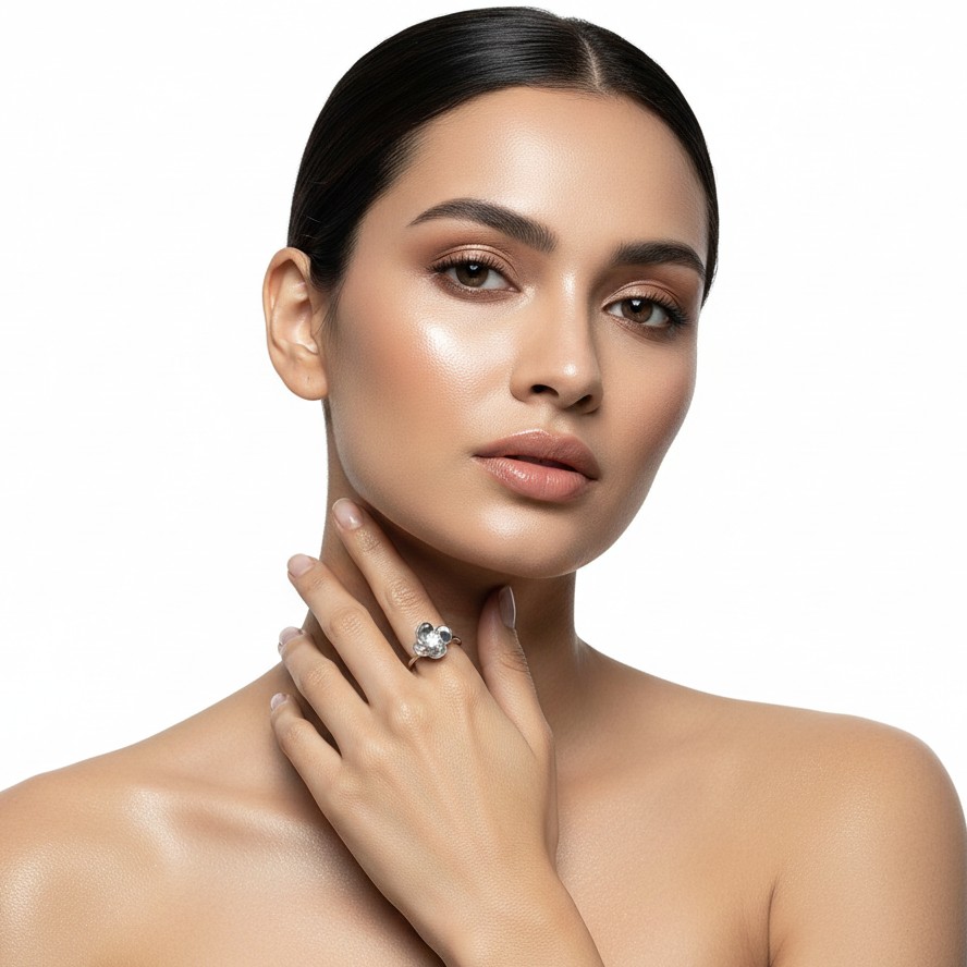 Minimalist Floral Diamond Ring in Sleek White Metal