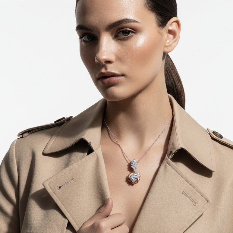 Radiant Blossom Dual-Tone Diamond Pendant with Brilliant Solitaire Center