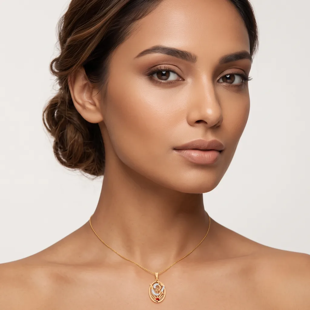 Sacred Om-Ganesha Diamond &amp;amp; Gold Oval Pendant