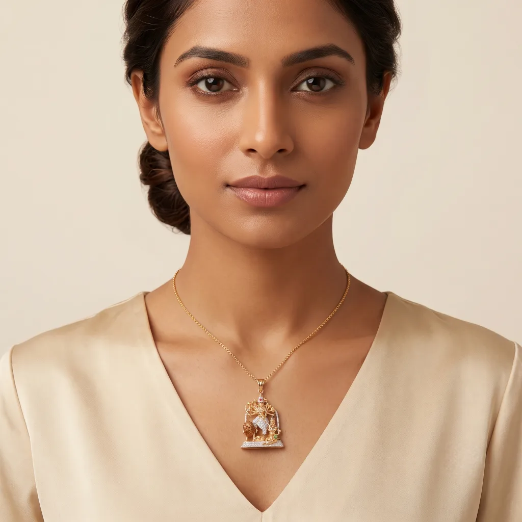 Maha Durga Mahishasura Mardini Diamond Pendant